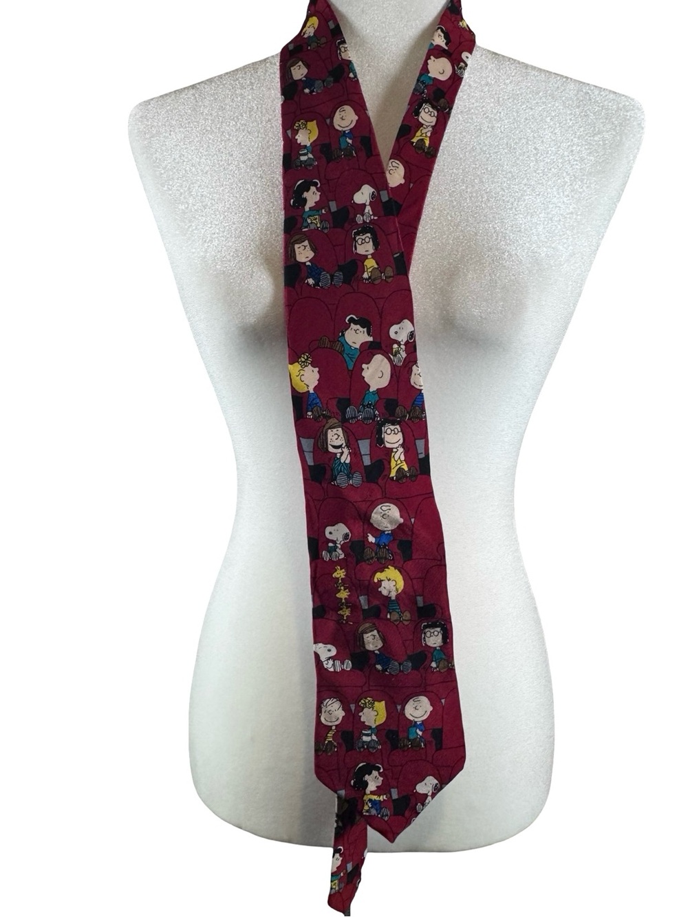 Peanuts Burgundy Tie with Snoopy & Friends Cartoon Pattern